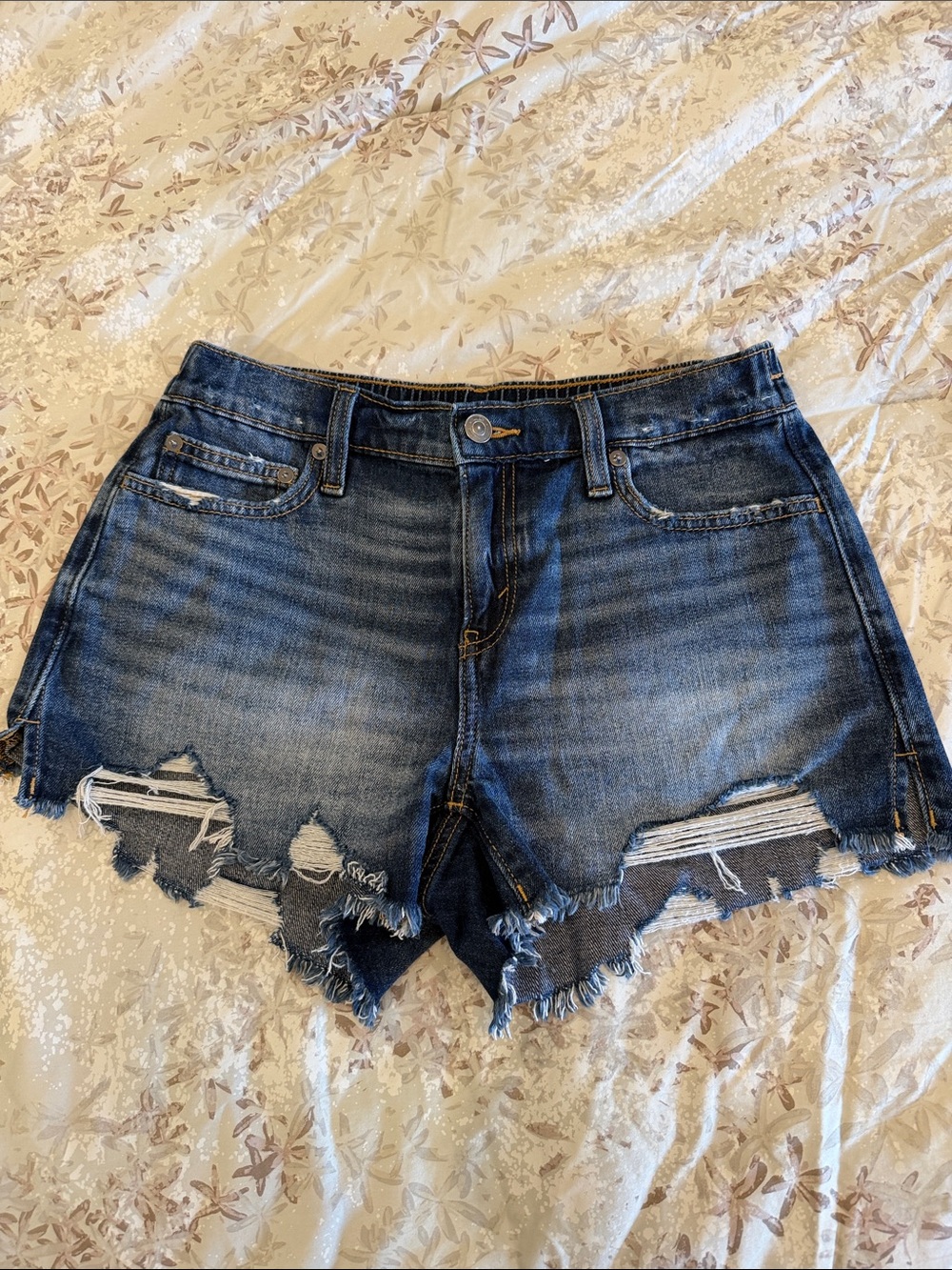 aerie Distressed Dark Wash Denim Cutoff Shorts